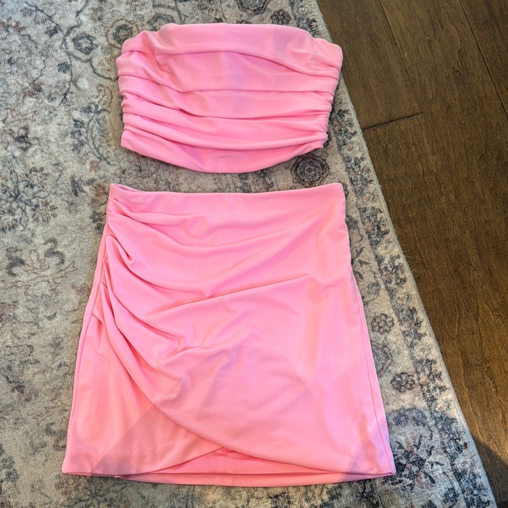 Zara Pink Ruched Pencil Skirt Set